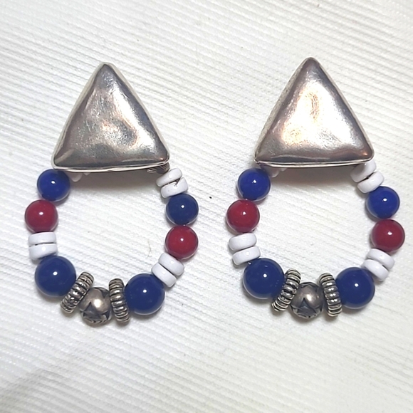 Sterling silver pierced earring interchangeable with 3 beaded hoops - Picture 4 of 4